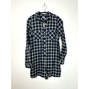 Aerie Women's Plaid Button Front Long Sleeve Romper Size Small NWT‎ Blue Green